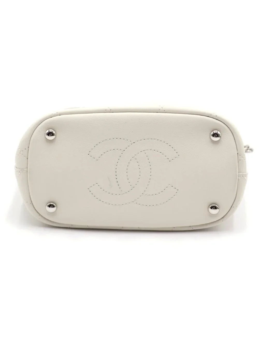 Chanel Quilted CC Logo Leather Bucket Bag 2-Way White 27